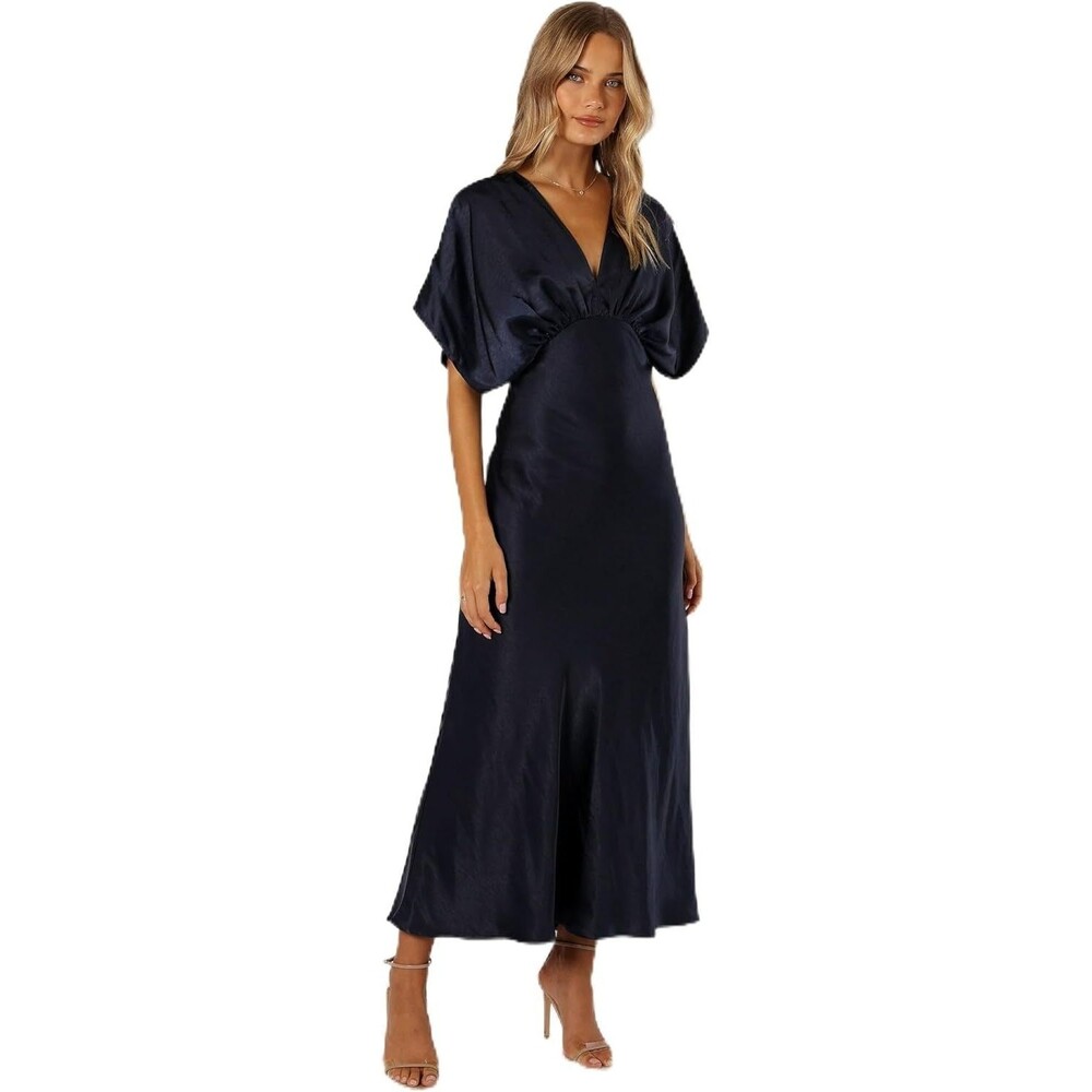 Petal & Pup Women's Ricki Maxi Dress MEDIUM Midnight Indigo V-Neck Short Sleeve